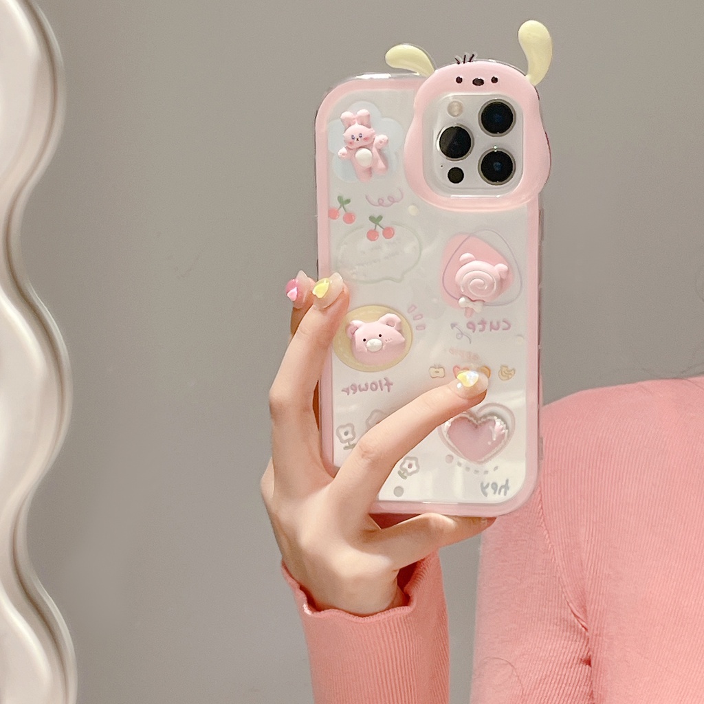 Ốp Điện Thoại Tpu Silicon Mềm Trong Suốt Hình Tai Thỏ 3D Đính Ngọc Trai Cho iphone 13 12 11 Pro XS Max XR