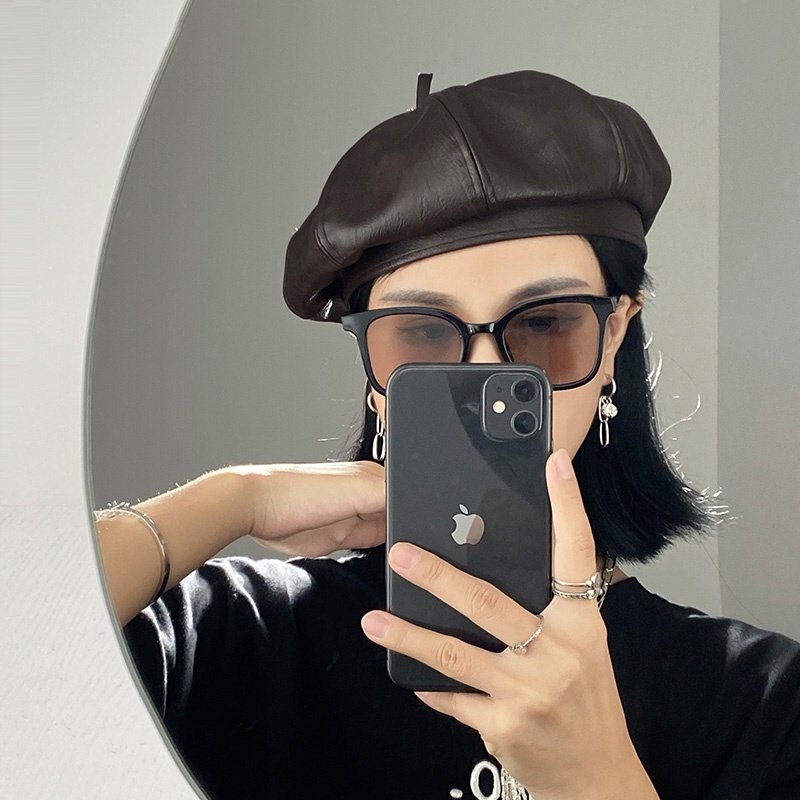 Mũ beret bằng da PU phong cách Nhật Bản retro thời trang mùa thu cho nữ