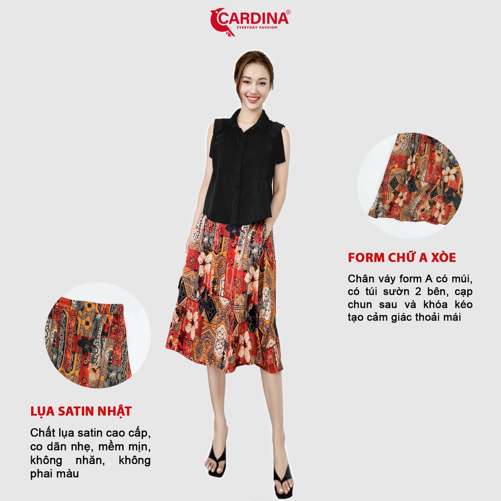 Chân Váy Nữ 𝐂𝐀𝐑𝐃𝐈𝐍𝐀 Đồ Công Sở Chất Lụa Satin Nhật Cao Cấp 2 Lớp Dáng Xòe Họa Tiết Hoa Mix Đồ Tuyệt Đỉnh 2CV03.