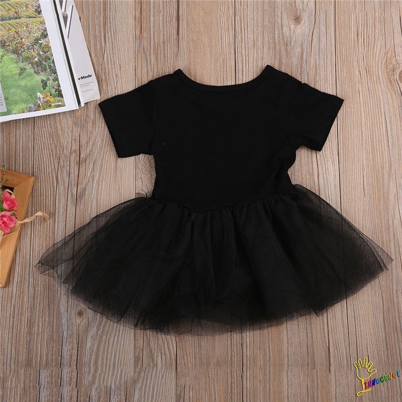 ❤XZQ-Letter Print Infant Baby Girl Tulle Rock N Roll Romper Dress Bodysuit Outfit Set