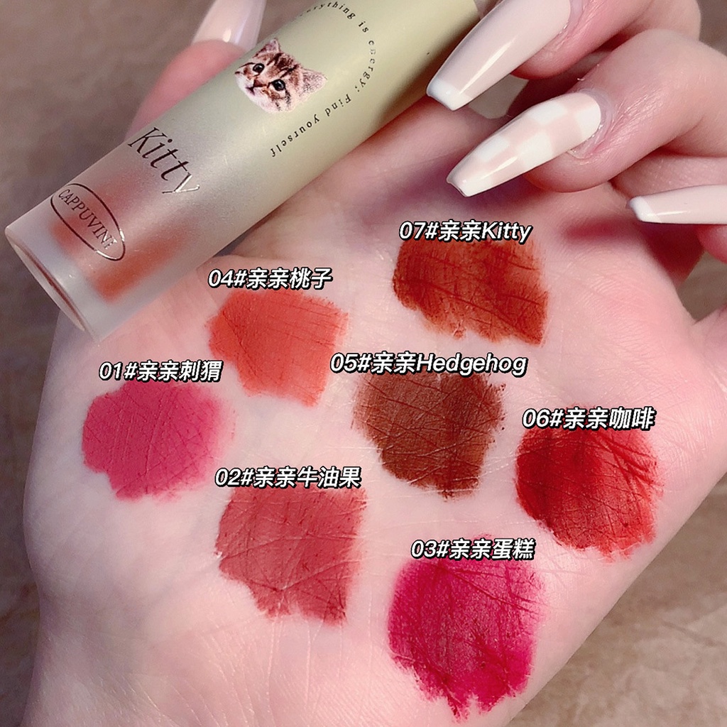 Set 3 Son Kem Lì Kháng Nước Họa Tiết Hoạt Hình Dễ Thương Thương Hiệu Cappuvini