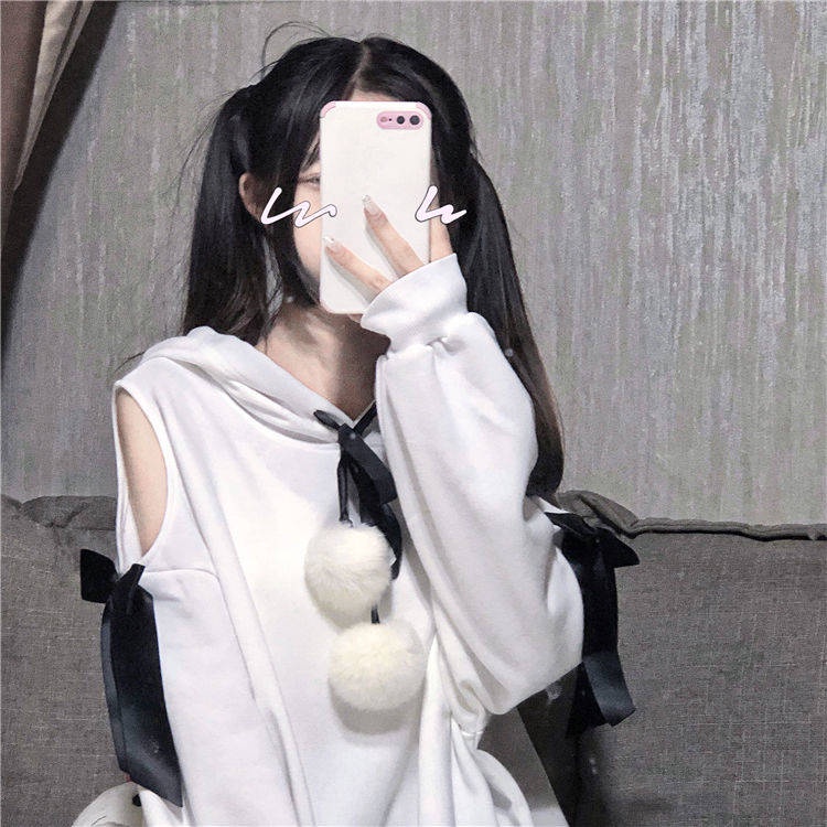 Áo Sweater Dáng Rộng Hở Vai Phối Nơ Thời Trang Thu Đông Phong Cách Hàn Quốc