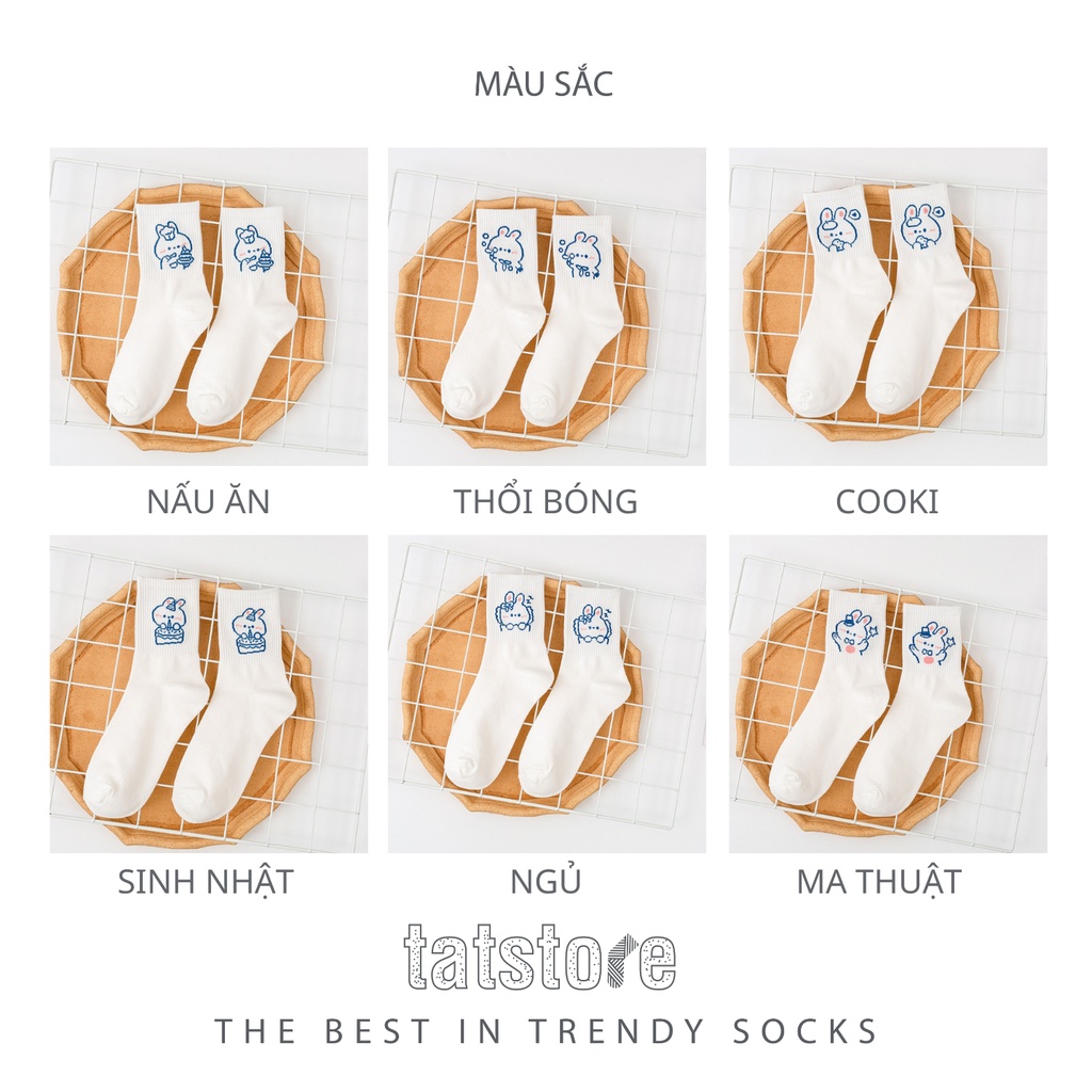Tất cổ cao nữ bít tất trắng Hàn Quốc họa tiết hoạt động của thỏ cute mỗi ngày dễ thương TẤT STORE 2CCF23