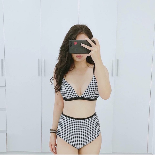 Bikini caro cạp cao đen siêu hot