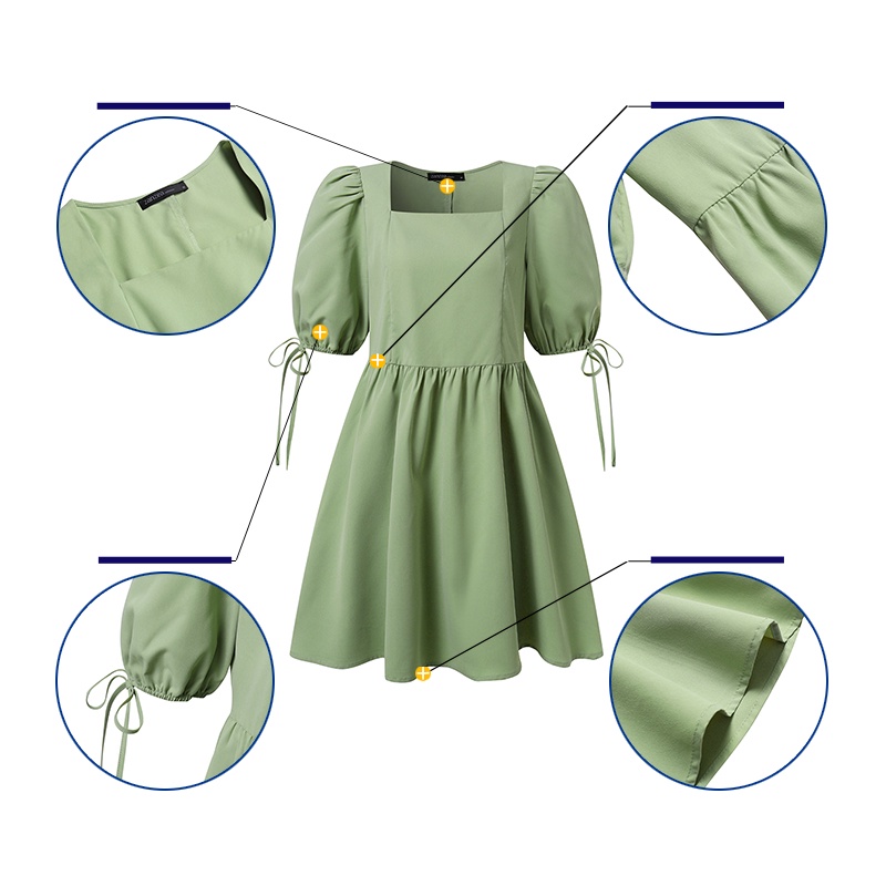 Đầm midi ZANZEA cổ vuông tay phồng màu trơn phối dây rút thời trang Hàn Quốc cho nữ