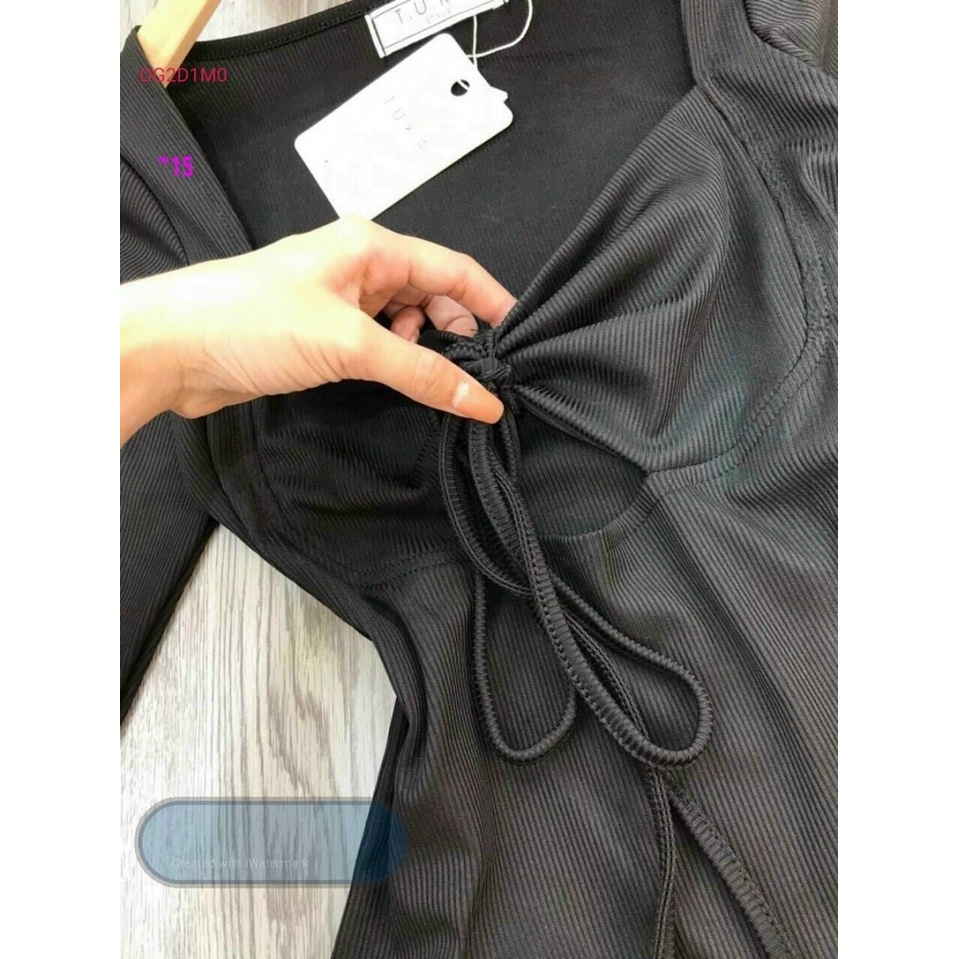 [ Miễn phí ship 2022 ] Váy body sexy tay ngắn, đầm dáng ôm khoét ngực dây yếm cột cổ chất liệu thun gân sang chảnh
