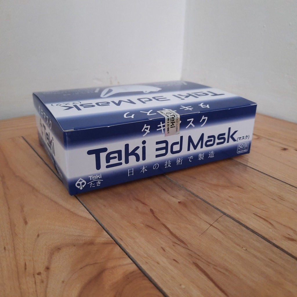 Khẩu trang 3d mask Taki hộp 50 cái kháng khuẩn, có logo tem niêm phong, chống bụi mịn công nghệ dập Nhật Bản form ôm mặt