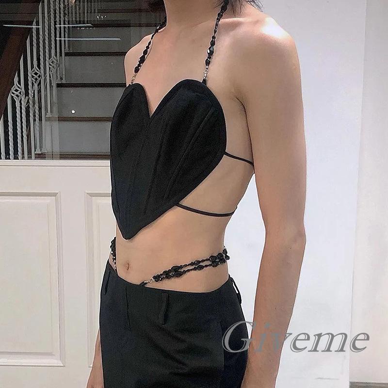 Áo Crop Top Cổ Yếm Hở Lưng In Chữ Love Thời Trang Mùa Hè Cho Nữ
