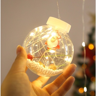 Đèn rèm noel hình bóng đèn tròn chứa ông già noel, tuần lộc, cây thông, người tuyết trang trí giáng sinh noel