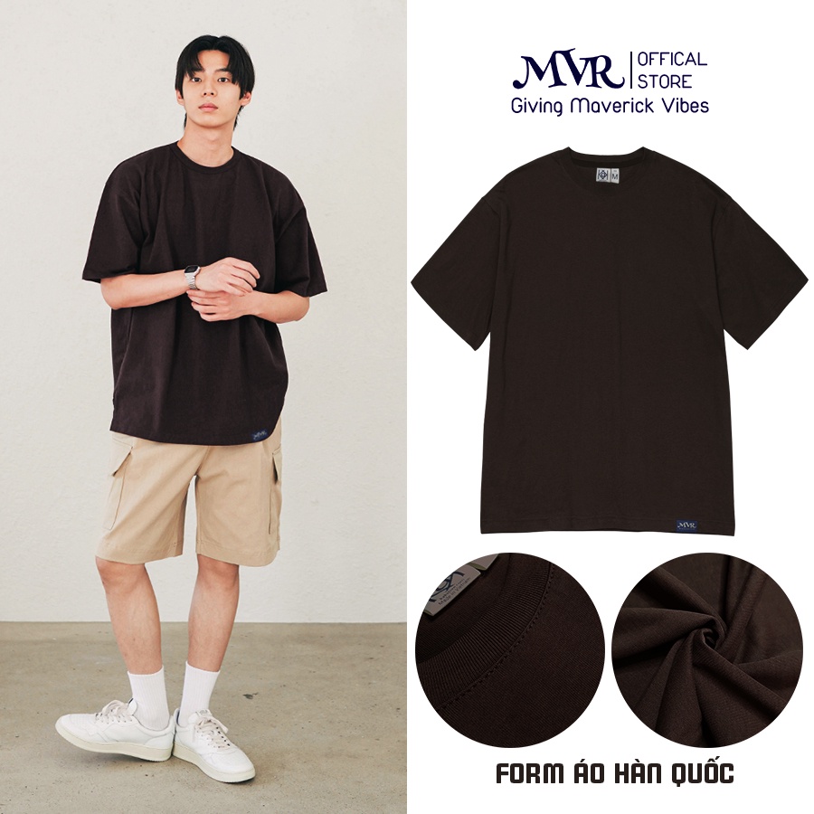 Áo thun unisex phông phom rộng MVR vải dầy phông màu xanh lá nam nữ tay lỡ trơn cotton form Hàn Quốc nâu đỏ xám MVRTEE1