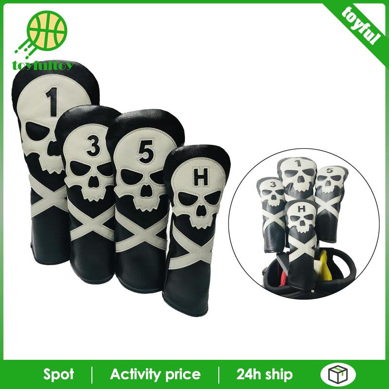 Set 4 Vỏ Bọc Đầu Gậy Đánh Golf Bằng Gỗ Hình Đầu Lâu