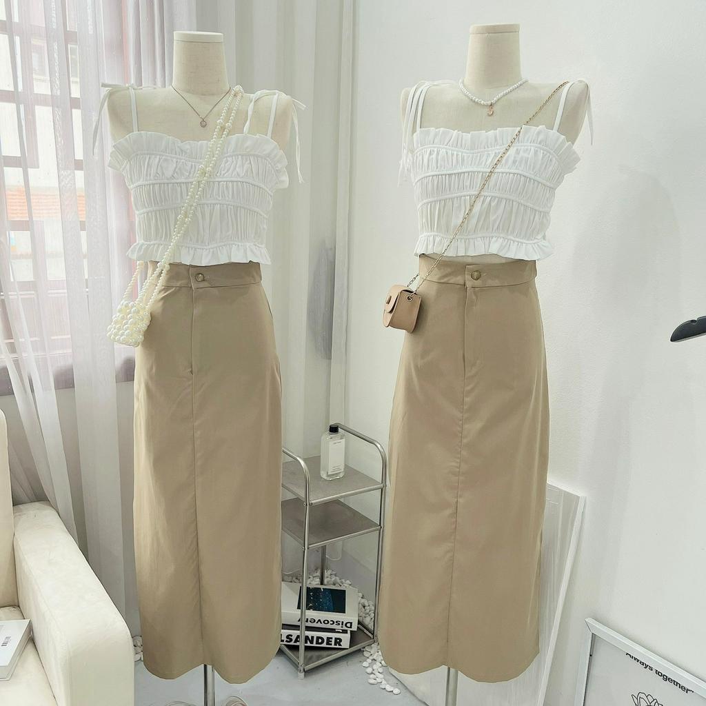 Set đồ nữ áo hai dây mix chân váy kaki kèm ảnh thật ở cuối bani