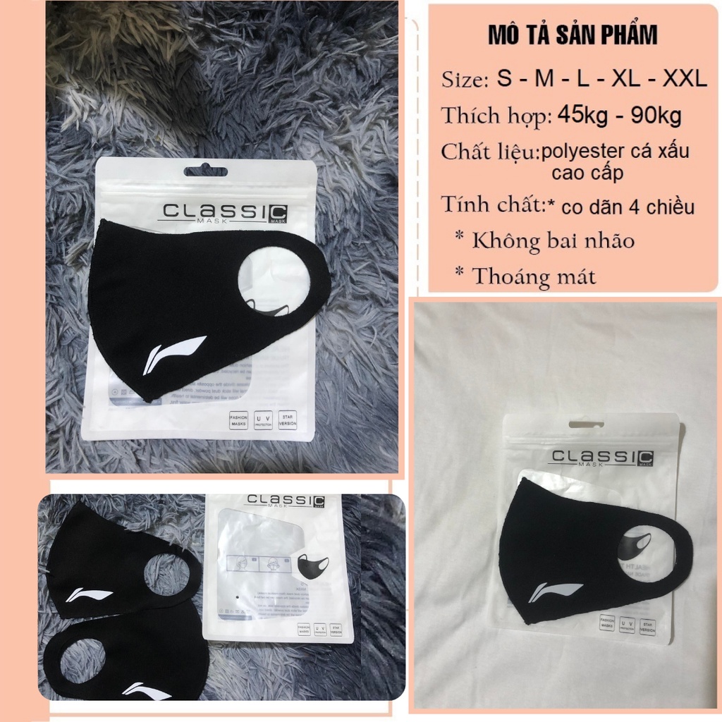 Khẩu trang vải Li-Ning Originals Unisex vải cao cấp kháng khuẩn 2 lớp tái sử dụng Freesize