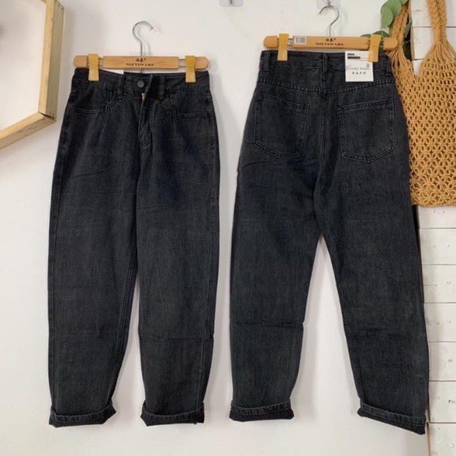 Quần Bò Baggy Nữ Loại 1💖FREESHIP💖Quần Baggy Đen Trơn Nữ Năng Động[Ảnh chụp thật] | BigBuy360 - bigbuy360.vn