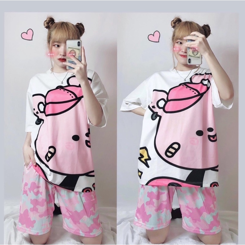 Set Cartoon Short Đùi-OverTee 3D Ảnh Thật