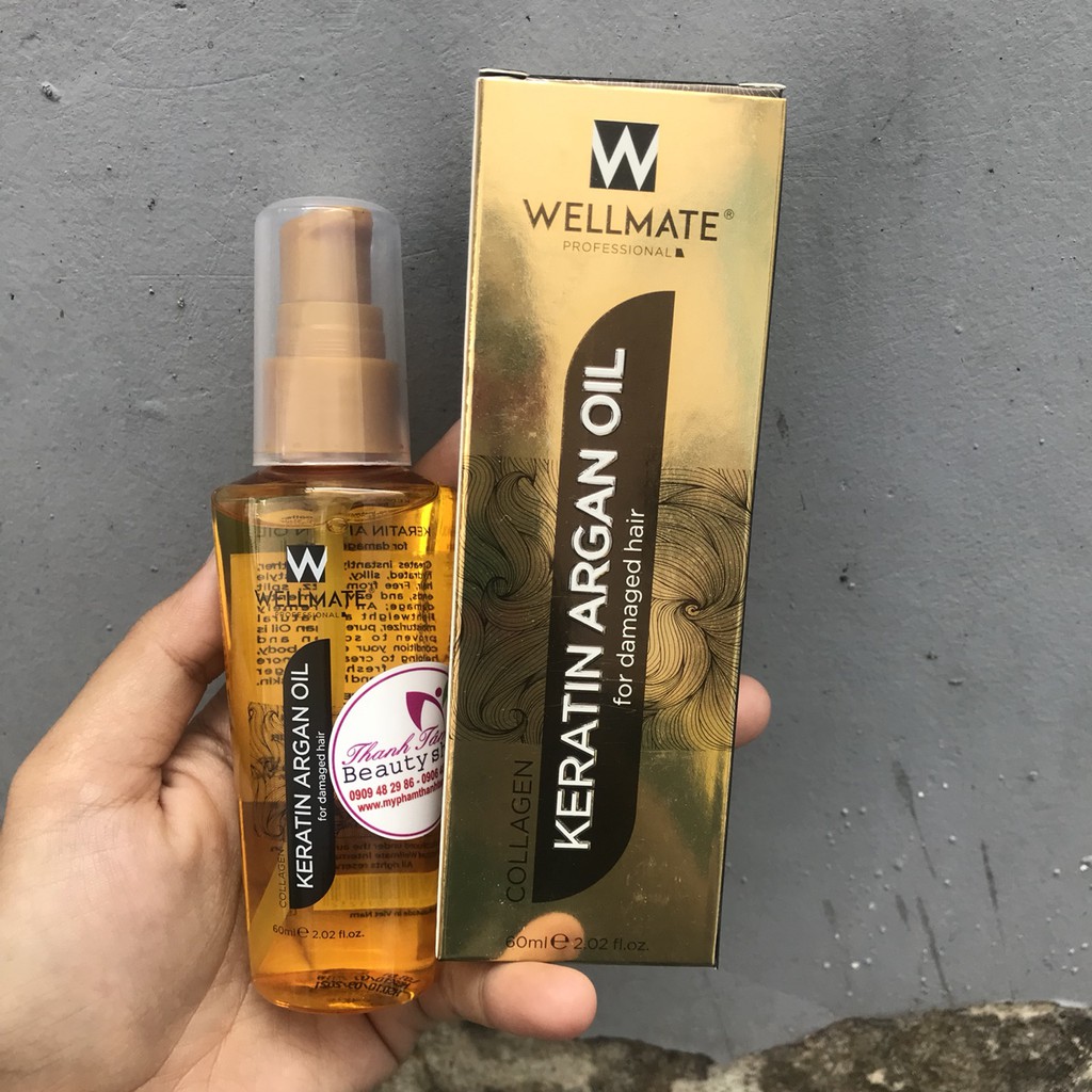 🌾Best Seller🎋Tinh Dầu Phục Hồi Tóc Wellmate Keratin Argan Oil 60ml (Vàng)