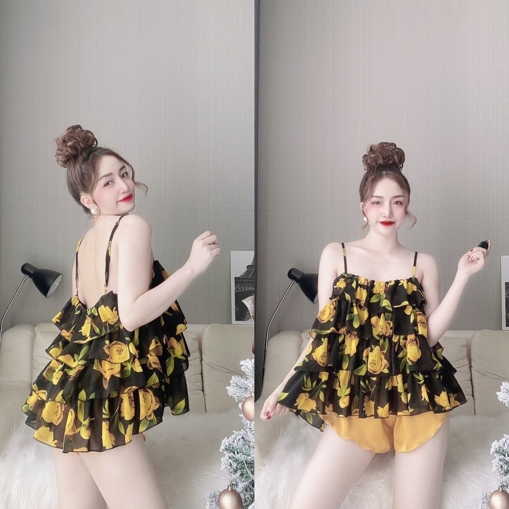 Bộ Đồ Ngủ 2 Dây Sexy Voan Tơ Tầng Phối Quần Satin FREESHIP | BigBuy360 - bigbuy360.vn