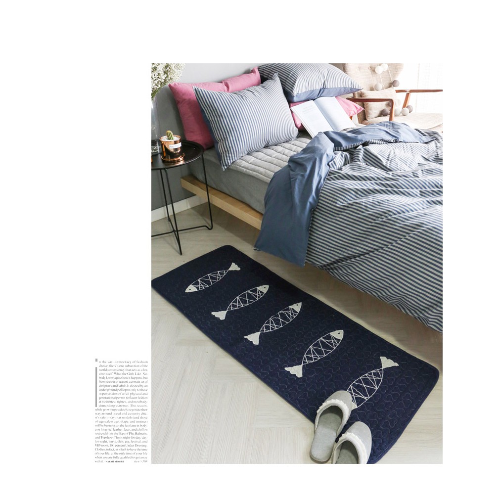 Thảm Lót Sàn Nhà Bếp / Phòng Ngủ Vải Cotton Chống Trượt Thêu Họa Tiết Kiểu Hàn Quốc