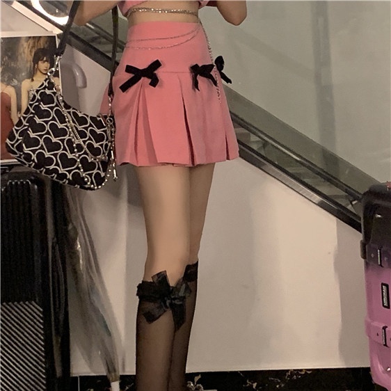 Jiashucheng Bộ Áo Sơ Mi Đính Nơ Phối Chân Váy Xếp Ly Lưng Cao Dễ Thương Cho Nữ