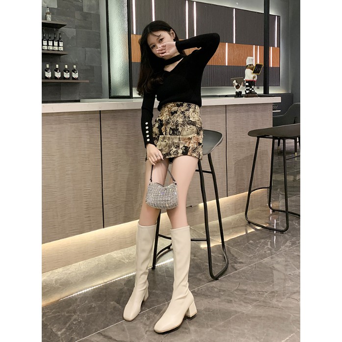 [SẴN] Boots đùi da PU mềm hàng không khóa kéo B028 | BigBuy360 - bigbuy360.vn