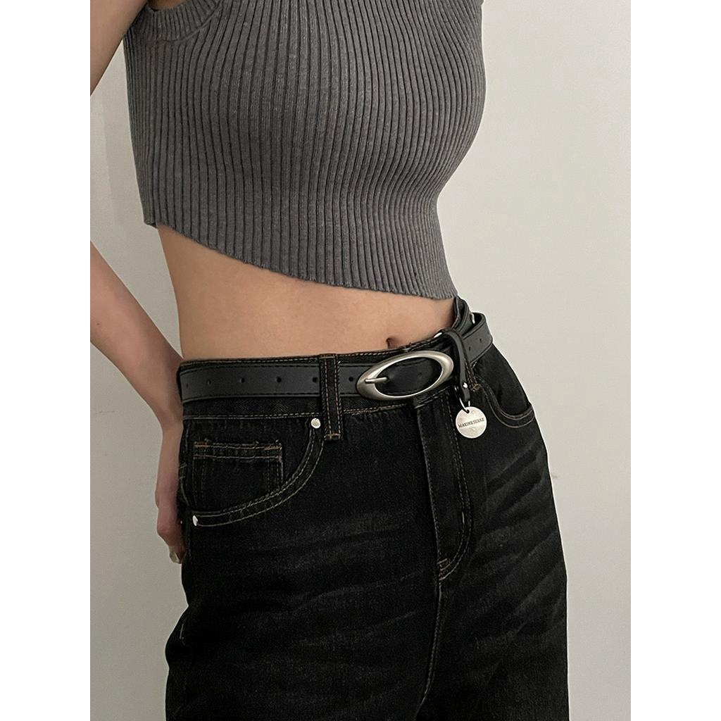 Thắt Lưng Mỏng Màu Đen Mặt Trăng Kim Loại Kiểu Vintage Thời Trang Mùa Hè Cho Nữ