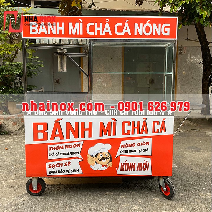 Xe bánh mì chả cá đẹp nhỏ gọn 1mx55x1m77