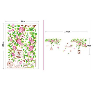 Decal dán tường Hoa đào và lồng chim
