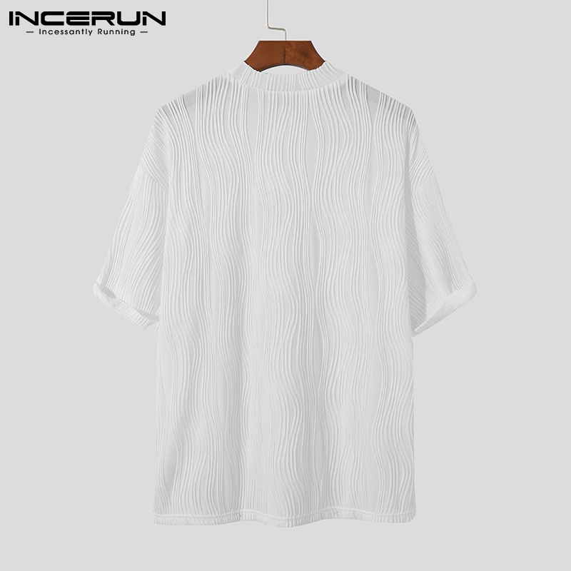 Áo thun INCERUN tay ngắn cổ tròn kiểu nhún nổi trẻ trung cho nam