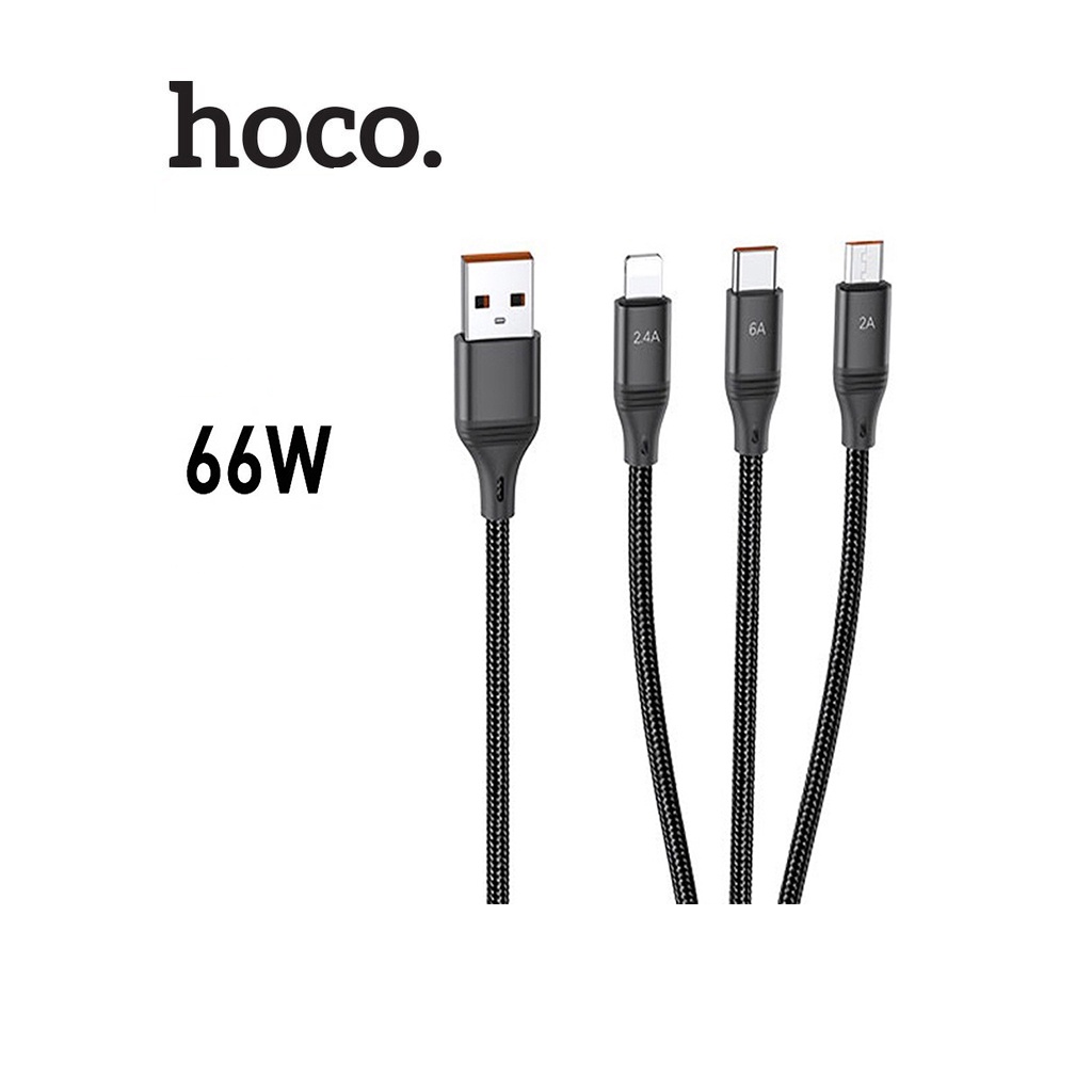 Cáp sạc nhanh 66W 3IN1 HOCO U104 USB dành cho Smartphone/Android/Ip10/11/12 dây dù siêu bền dài 1.2M