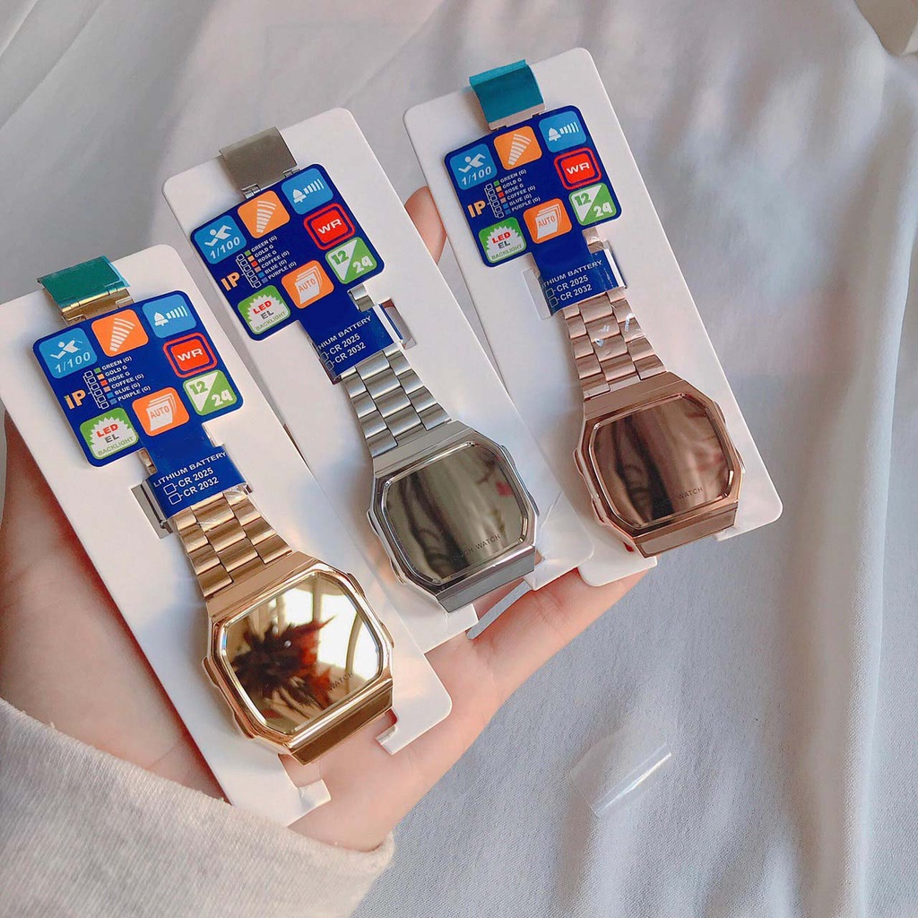 Đồng hồ điện tử nam nữ CU873 tráng gương led cảm ứng cao cấp, dây thép sang trọng cho giới trẻ | BigBuy360 - bigbuy360.vn