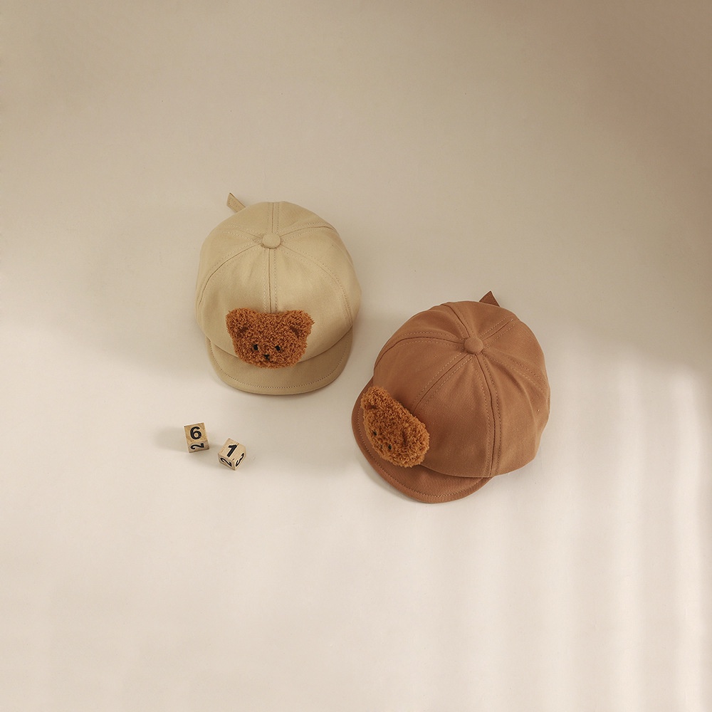 Mũ Beret Lông Nhung Mềm Mại Hình Gấu Dễ Thương Cho Bé