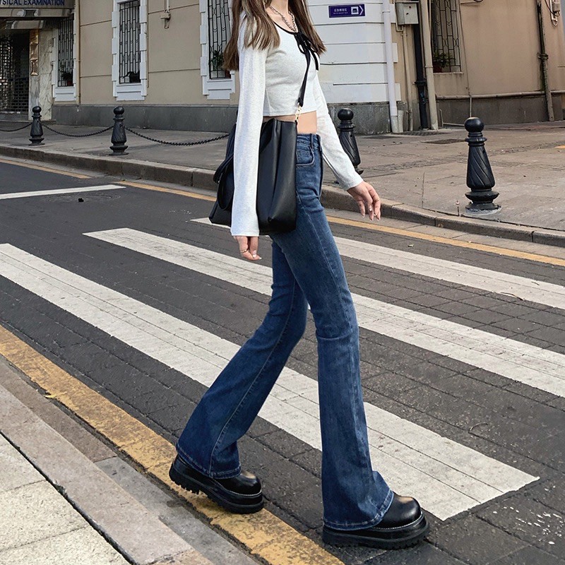 Quần jean ống loe dài lưng cao WANAWEAR quần bò nữ hot trend siêu tôn dáng hàng QC chất đẹp | BigBuy360 - bigbuy360.vn