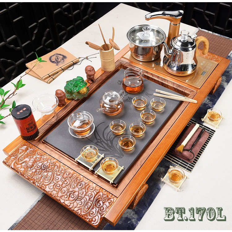 💎RẺ VÔ ĐỊCH💎Bộ Khay Trà Mặt Đá + Kết Hợp Bếp Điện Đun Nước Thông Minh + Ấm Chén, Phụ Kiện [Tặng Kèm Xô Trà Thải]