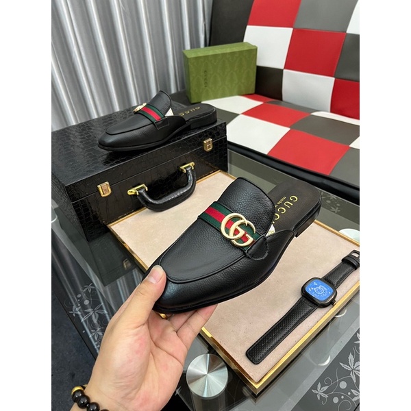 Giày sục nam logo thương hiệu Gucci GC/GG cao cấp da thật nhập khẩu mẫu mới mũi bo tròn