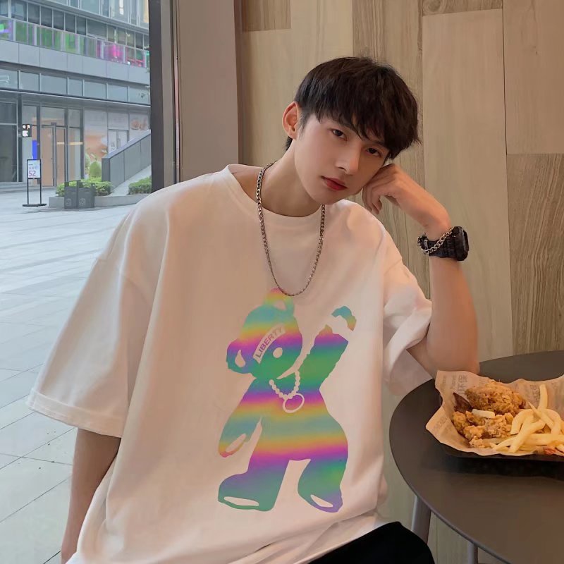 Áo Thun Mùa Hè Dáng Suông Tay Cộc In Họa Tiết Gấu Hoạt Hình Phong Cách Hàn Quốc Thời Trang Cho Nam Và Nữ size M-5XL