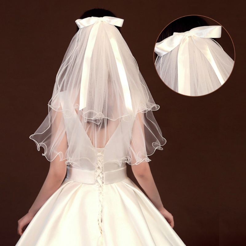 Mạng che mặt cô dâu 2 tầng bằng vải tuyn