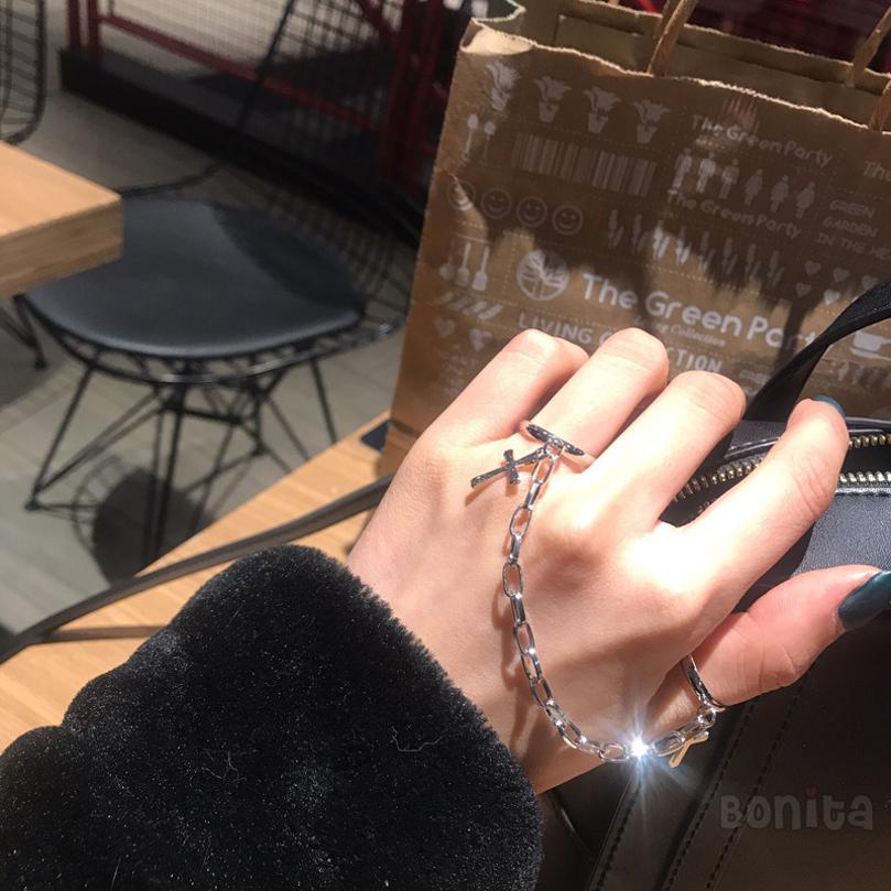[Bonita] Vòng đeo chéo kết hợp chuỗi hai ngón tay Ins Punk Hip Hop Hàn Quốc dành nam cho giới nữ giới mở trang sức 116