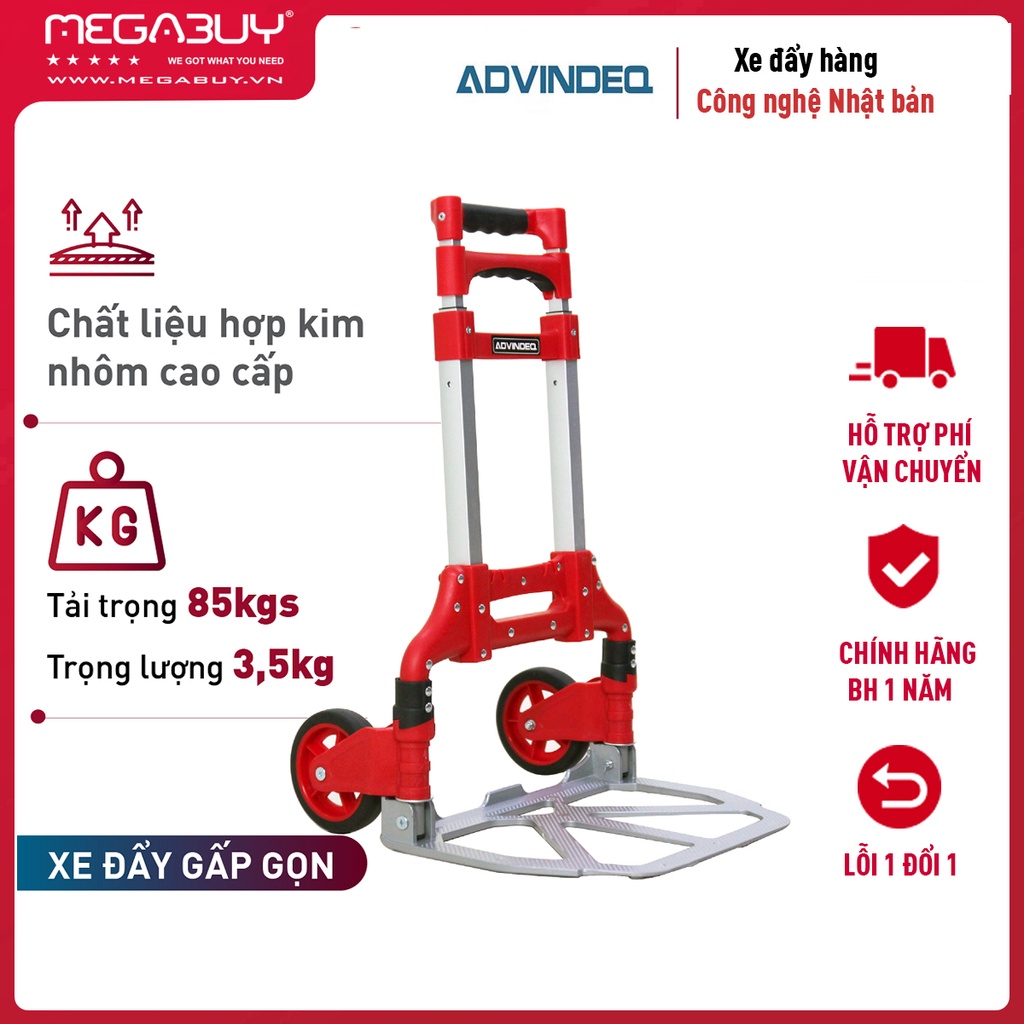 Xe đẩy hàng 2 bánh rút gọn chở 80kg nhập khẩu Advindeq TL-85E, xe kéo hàng xếp gọn đa năng