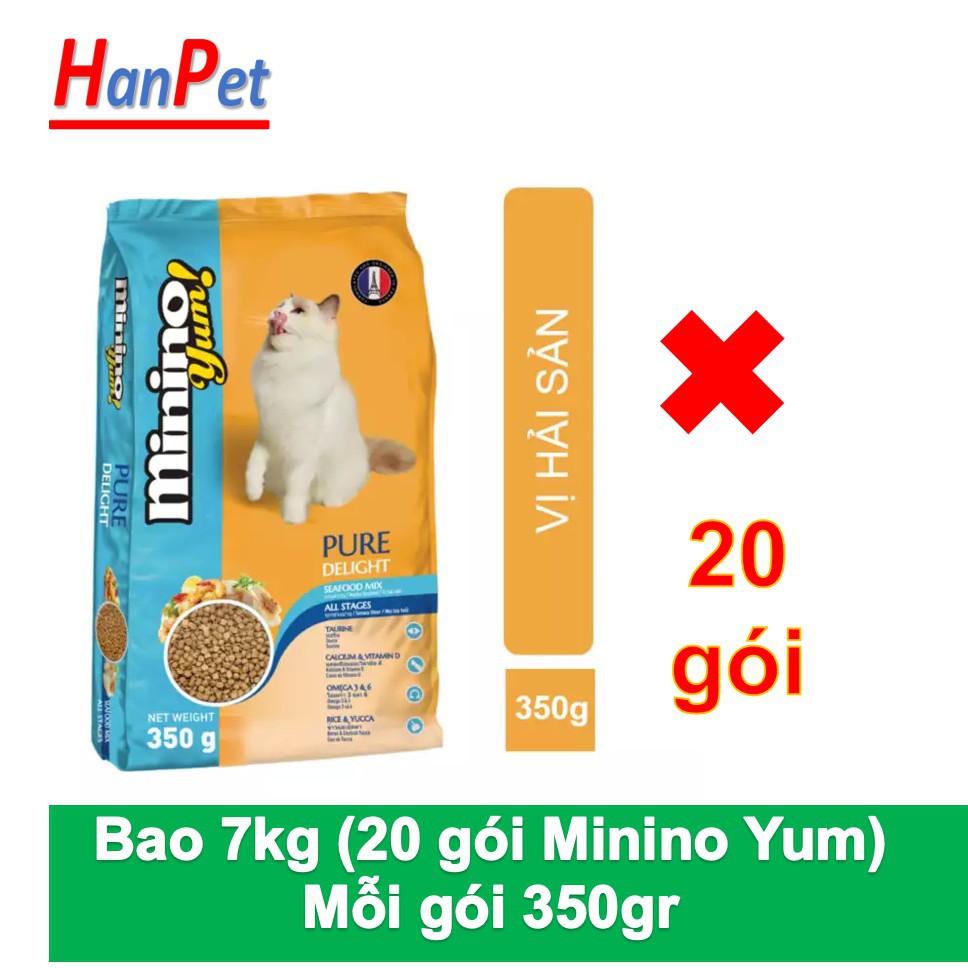 [ Hàng Hot ] Hanpet.GV- HCM- (Bao lớn 20 gói và bao 32 gói) Minino Thức ăn cho mèo mọi lứa tuổi dạng thức an hạt khô cho