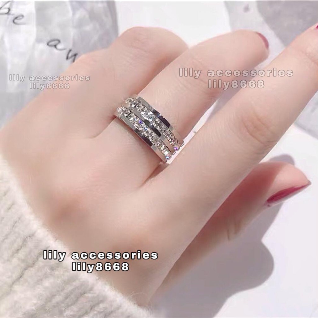 nhẫn titan đính kim 2 lớp cho nam nữ không gỉ không đen unisex BTS