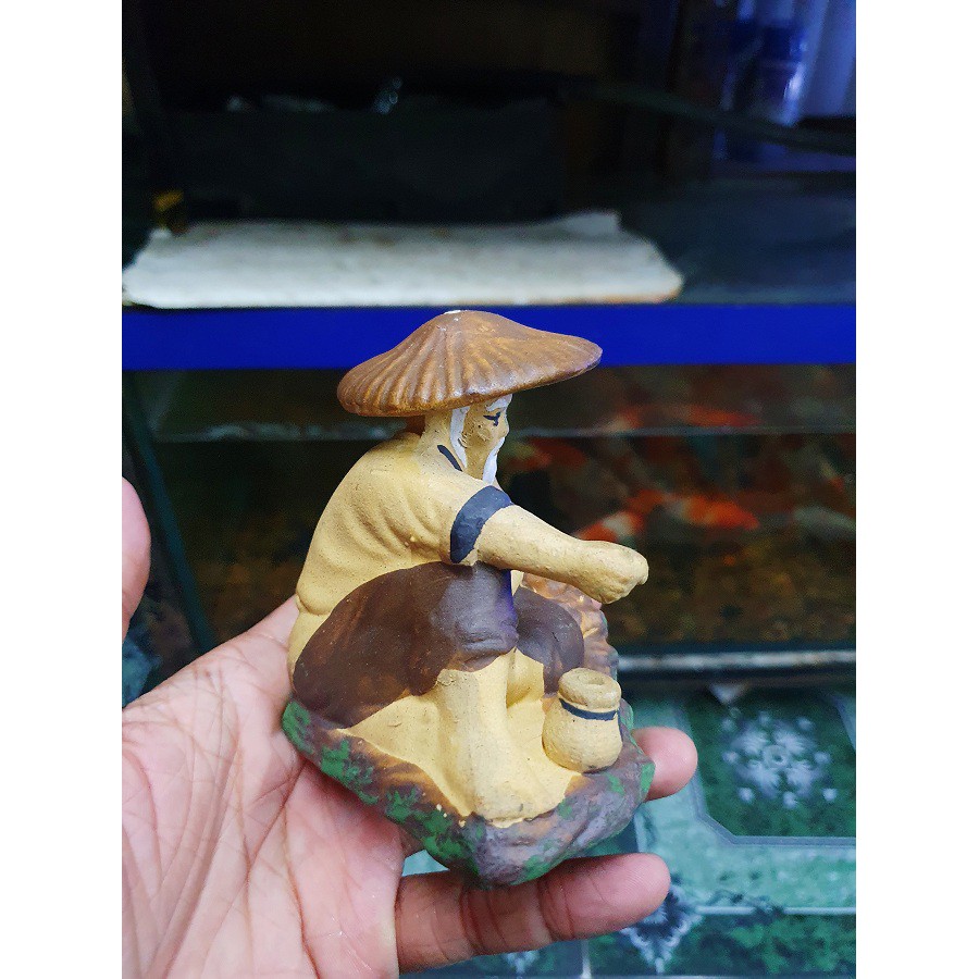 ÔNG CÂU GỐM SỨ TRANG TRÍ HỒ CÁ NON BỘ DÁI 7CM CAO 9CM