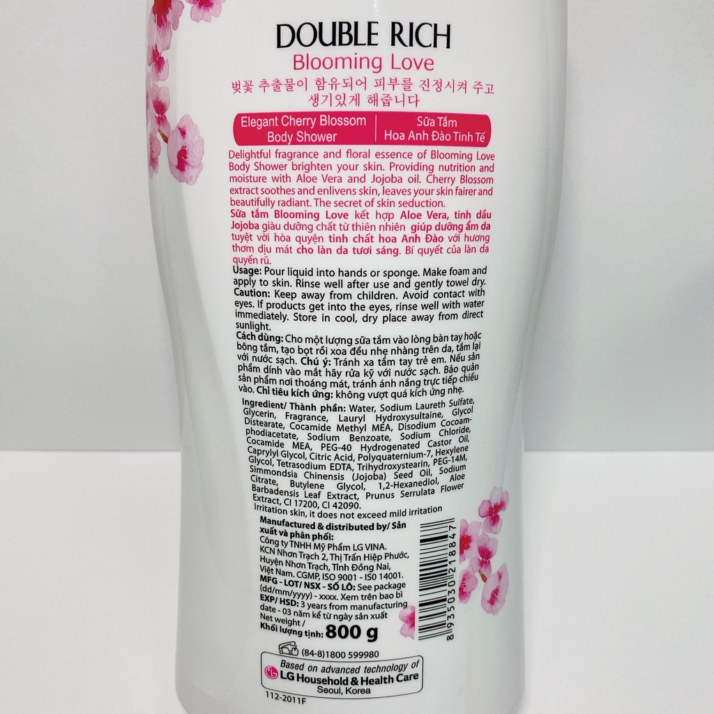 Sữa tắm Double Rich hương hoa giúp tăng cường độ ẩm cho da 800g