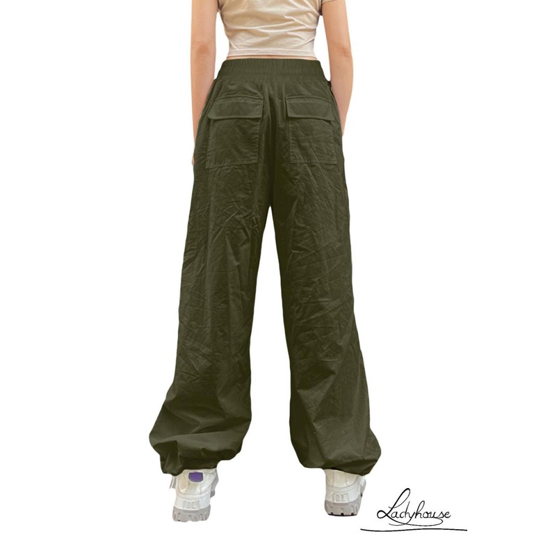 Quần Baggy Dài Ống Rộng Lưng Thun Rút Dây Màu Trơn Thời Trang Mùa Xuân Cho Nữ