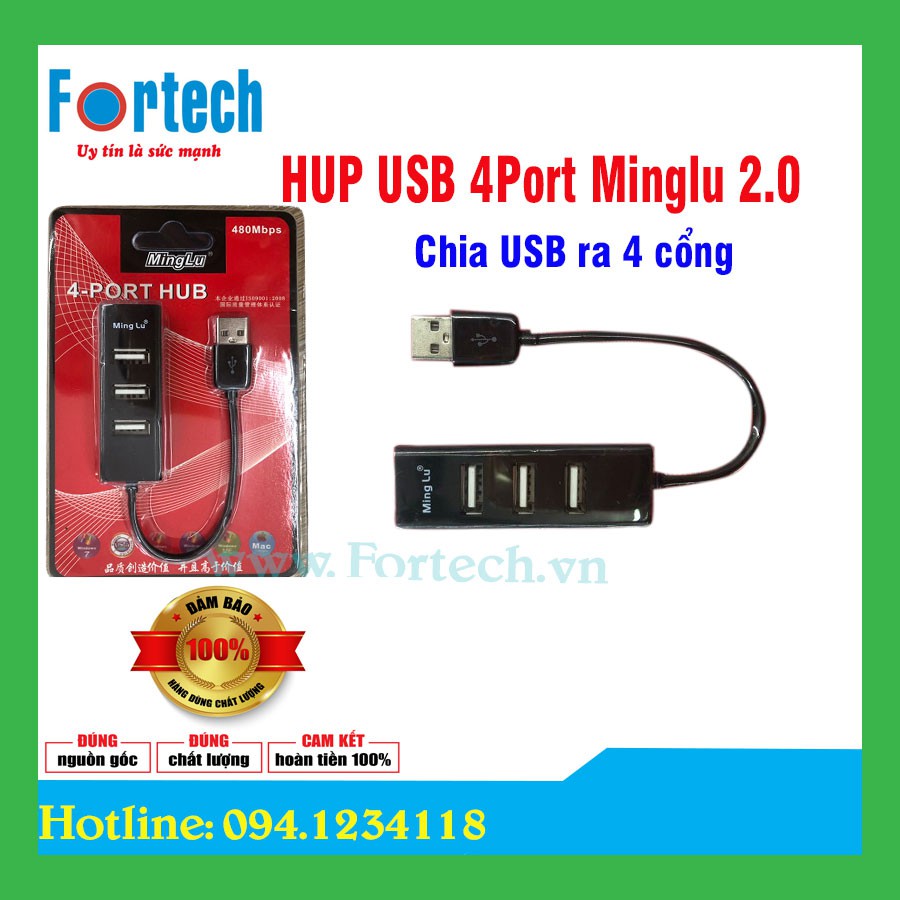 Bộ chia cổng USB 2.0 1 ra 4 cổng Minglu - 4 cổng USB 2.0