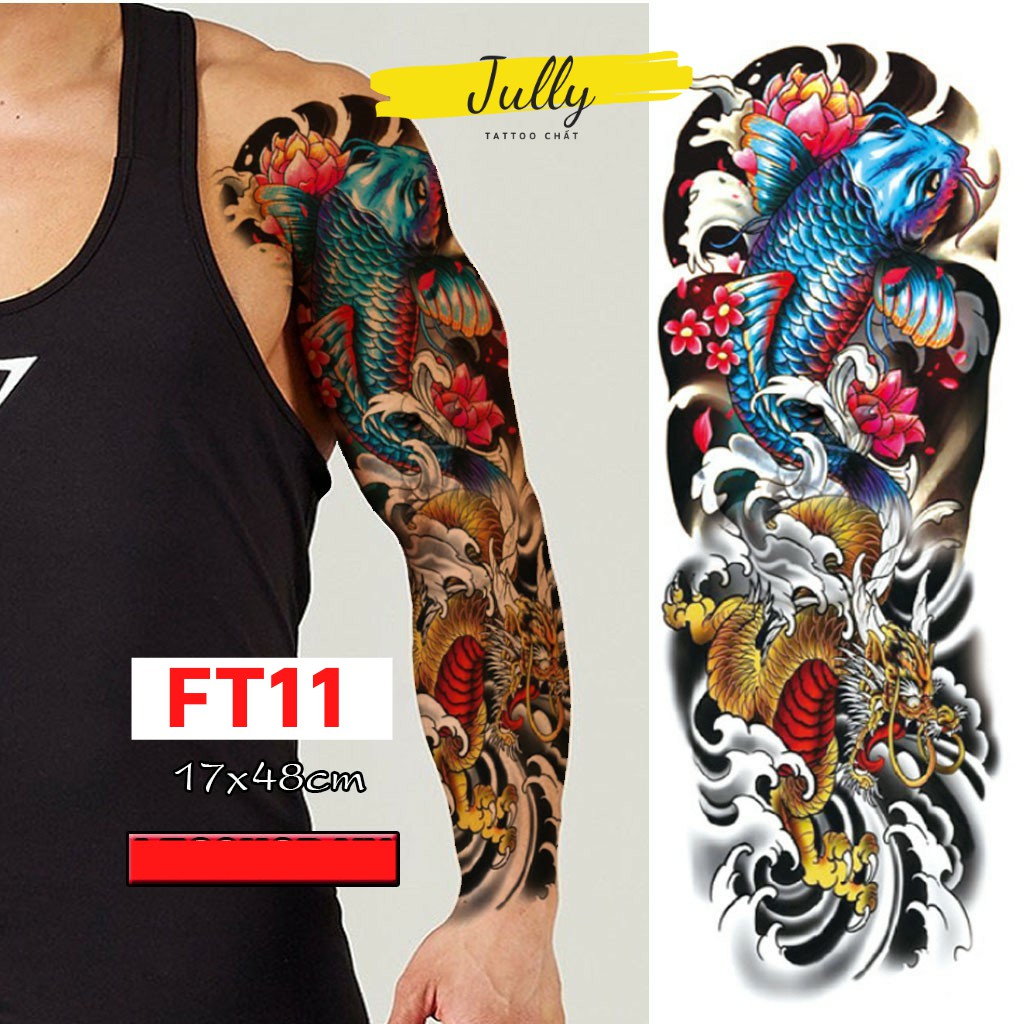 Hình xăm dán kín tay, full, bít tay ca chép hóa rồng, mặt quỷ, xăm tạm thời chống nước JULLY Tattoo chất