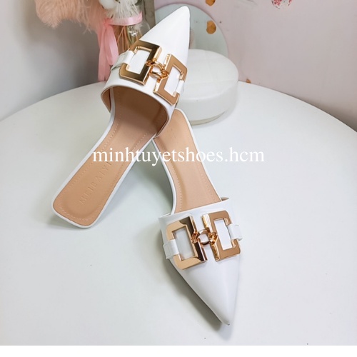 giày cao gót minhtuyetshoes sục mũi nhọn đế 3cm khóa kim loại mẫu mới bền đẹp sang chảnh đi tiệc