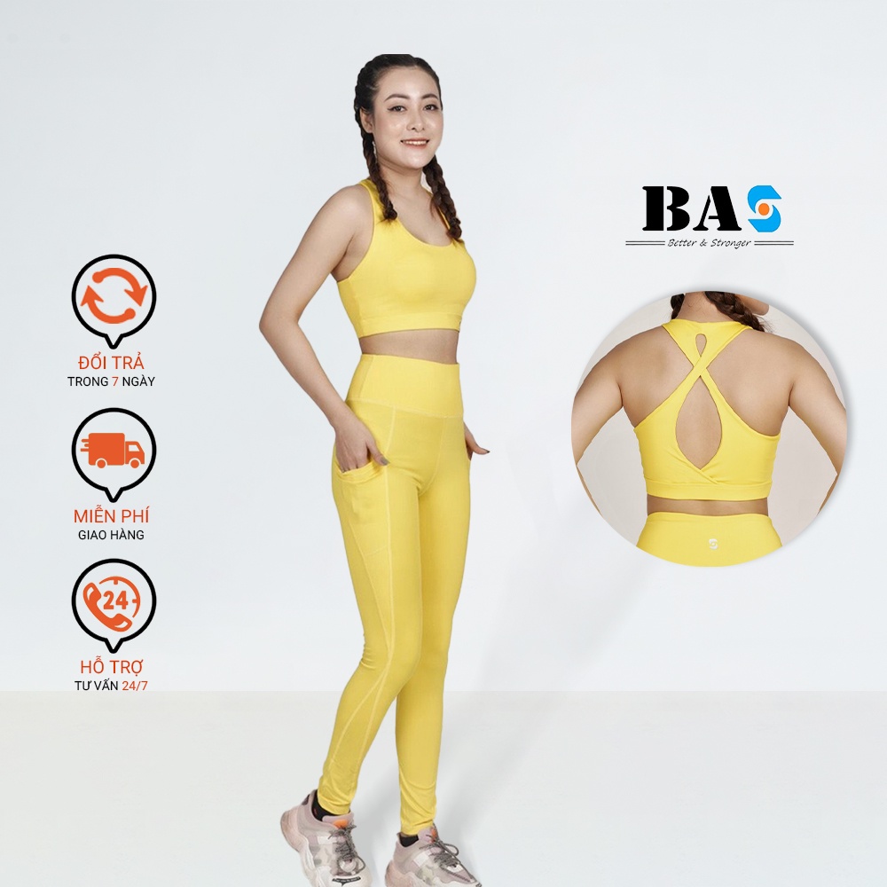 Bộ đồ nữ tập gym yoga aerobic chuyên nghiệp BAS bra 2 lớp kèm quần legging nâng mông - S40-1