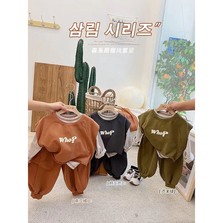 [Babycat] Hàng Có Sẵn Bộ Đồ Ba Món Áo Sweater Ba Món Phong Cách Harajuku Nhật Bản Hàn Quốc Thoải Mái Cho Trẻ Em