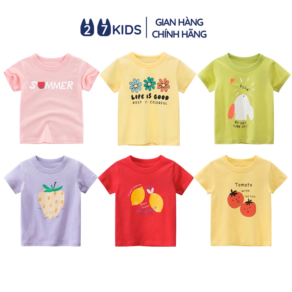 Áo thun bé gái ngắn tay 27Kids áo cộc nữ 100% Cotton cho trẻ từ 2-10 tuổi GSTS1