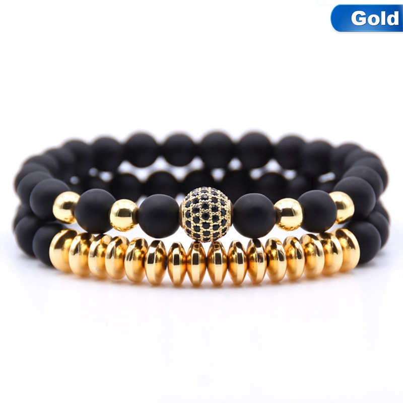 Set 2 vòng tay chuỗi hạt đá núi lửa có nam châm